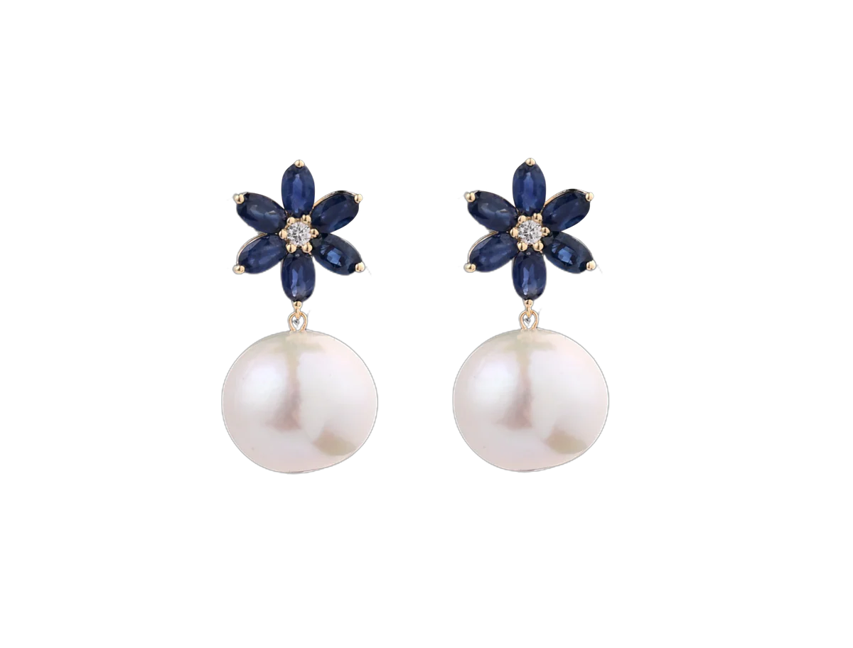 Bloom Sapphire & Diamond Pearl Earrings